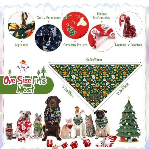 50 Pcs Christmas Dog Bandanas Bulk Pet Scarfs Triangle Bibs Adjustable Washable Puppy Kerchief Seasonal Pet Costume Accessories Grooming Supplies for Small Medium Large Dogs Cats (Christmas)