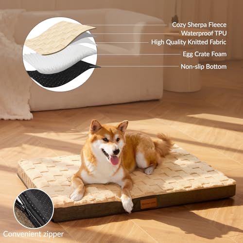 Orthopedic Dog Bed Washable Pet Crate Mat 30''X20'' Camel (Camel / 30"L x 20"W x 3.5"Th)