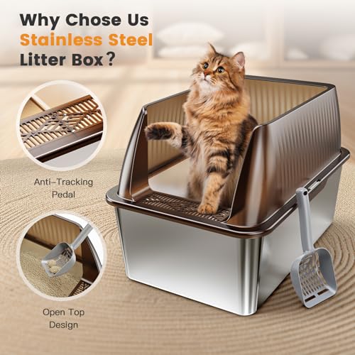 15”Stainless Steel Cat Litter Box Enclosure (Translucent brown / XX-Large)
