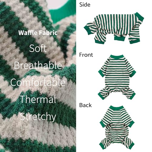 Green and White Striped Dog Pajamas (Medium / Green)