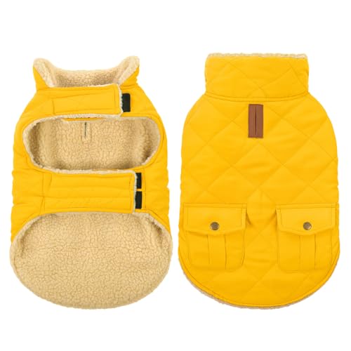 Waterproof Dog Winter Jacket Warm Puffer Coat Cold Weather Vest (X-Small / Yellow)
