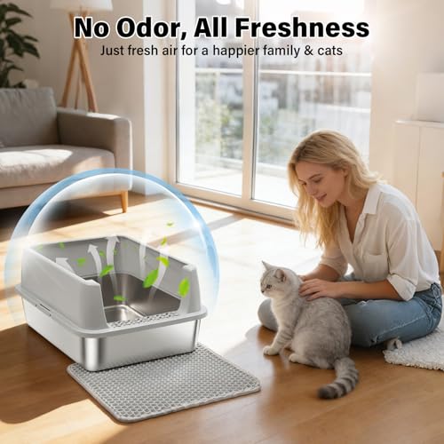 Stainless Steel Litter Box with Lid (S:17.5x13.6x8inch with Lid)