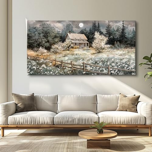 Wall Decor For Living Room Farmhouse Canvas Wall Art Nature Landscape Paintings Bedroom Decorations Rural Artwork Pictures Large Framed for Office Aesthetic Home Decor Ready To Hang (60"L x 30"W / Rural landscape)