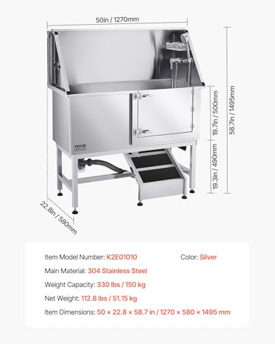 Stainless Steel Dog Washing Station (Right RAMP / 50 inch)