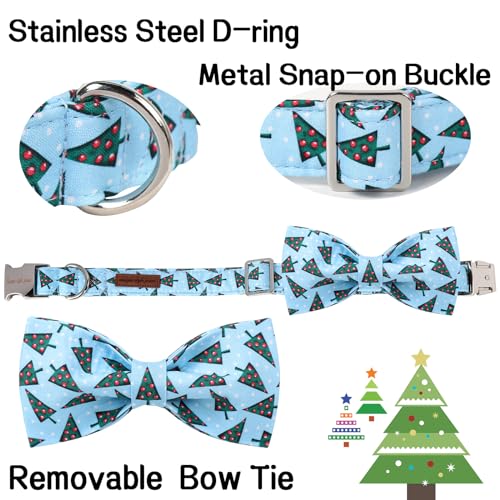 Christmas Day Dog Collar with Bow Christmas Tree Cotton Puppy Collars for Small Medium Large Dogs (Large / Christmas tree bow)