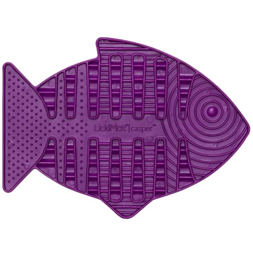 Casper, Fish-Shaped Cat Slow Feeders Lick Mat, Boredom Anxiety Reducer; Perfect for Food, Treats, Yogurt, or Peanut Butter. Fun Alternative to a Slow Feed Cat Bowl or Dish, Purple (Purple)