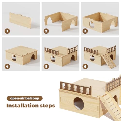 Wooden Hamster Platform and Dwarf Hamster House (BrownL)