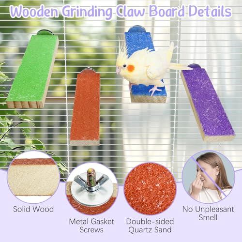 Hamiledy Colorful Bird Perches Wooden Paw Grinding Board Parakeets Stand Platform Bird Chewing Toys Cage Accessories for Budgies Cockatiels Conure Lovebirds Parrots Hamsters