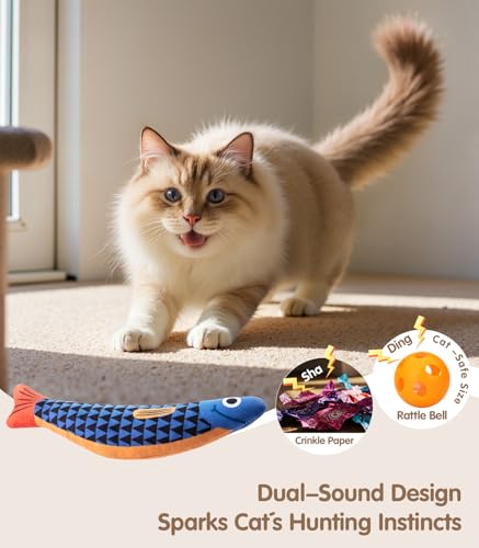 Cat Toys with[5000mg A+Natural Catnip &Silvervine] [Baby Grade] Interactive Soft Chew Kicker Cat Toys for Indoor Cats & Kittens (Blue+Red)