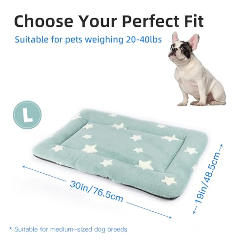 Dog Crate Pad Washable Puppy Dog Bed for Crate Flat Kennel Mat (30''L x 19''W x 1.5''Th / Blue)