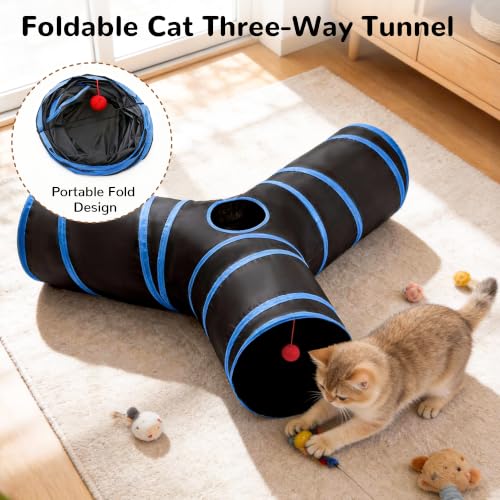Cat Tunnel, 3-Way Collapsible Toy, Large Size Black & Royal Blue (Black & Royal Blue / Large)