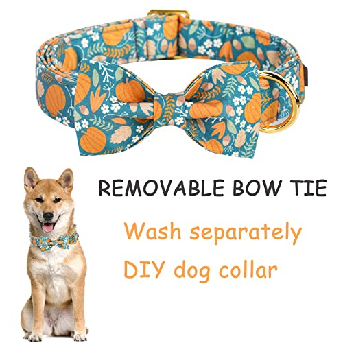 Halloween Dog Collar with Bow Tie Pumpkin Cotton Collar Adjustable Puppy Collar for Small Medium Large Dogs (Large / A-Green pumpkin)
