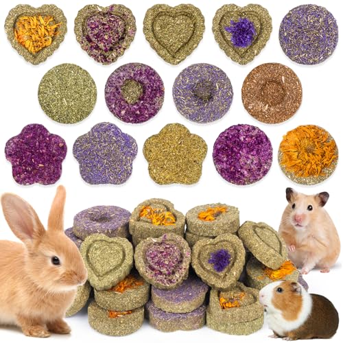 30PCS Guinea Pig Hay Grass Cake Food Set Natural Rabbit Chew Toys for Teeth (30Pack-grass cake)