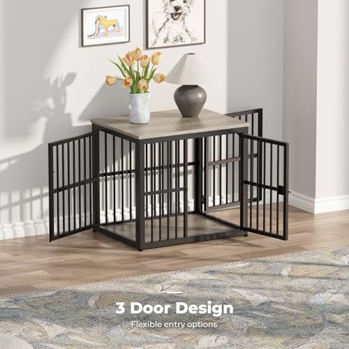 27'' Dog Crate Furniture with 3 Doors for Puppy Small Dogs (Ancient gray / 26.9"L x 20.9"W x 24.0"H)