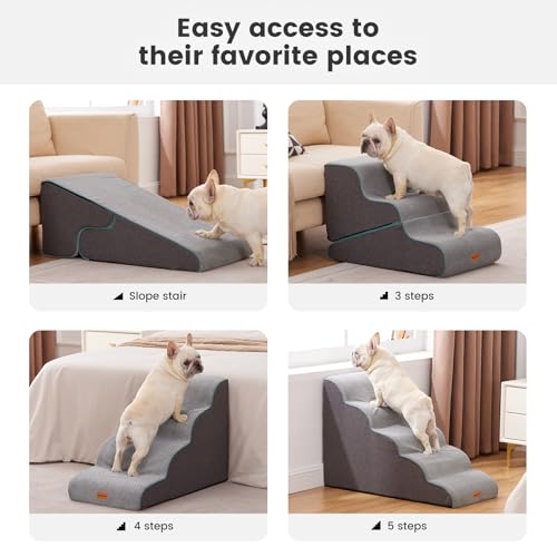 Dog Stairs for Small Dogs 22.8" H (Grey / Curved 15.7"x33"x22.8")