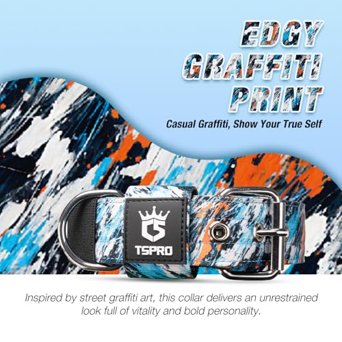 Heavy Duty Thick Dog Collar with Metal Buckle for Large Dogs (L – Fits Neck 18.9"-21.7" / Edgy Graffiti Print)