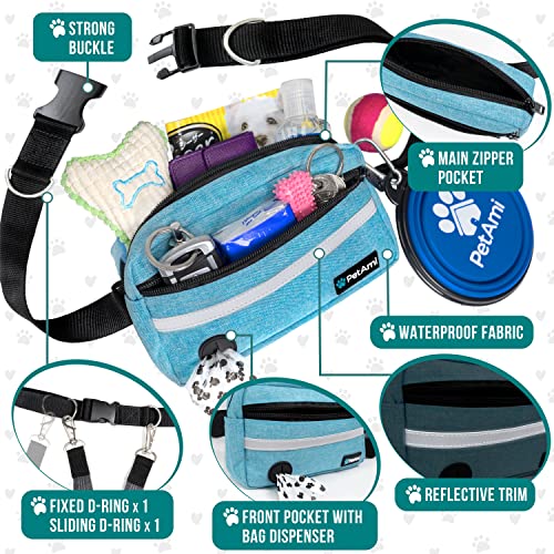 Hands Free Dog Leash Waist Belt Bag Fanny Pack (Turquoise / 2 Leashes)
