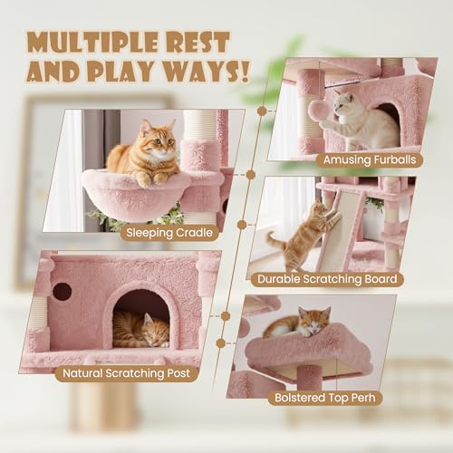 81 Inches Extra Large Cat Tree for Indoor Adult Cats (81in / Pink)