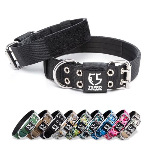 Heavy Duty Tactical Dog Collar with Patch (L/XL – Fits Neck 19.5"-23.5" / Basic Black)