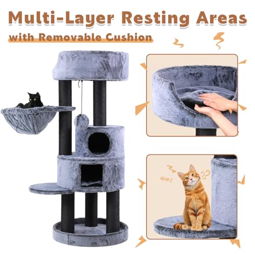 Modern Cat Tree for Indoor Cats Large Adults (61-inch Blue-grey)