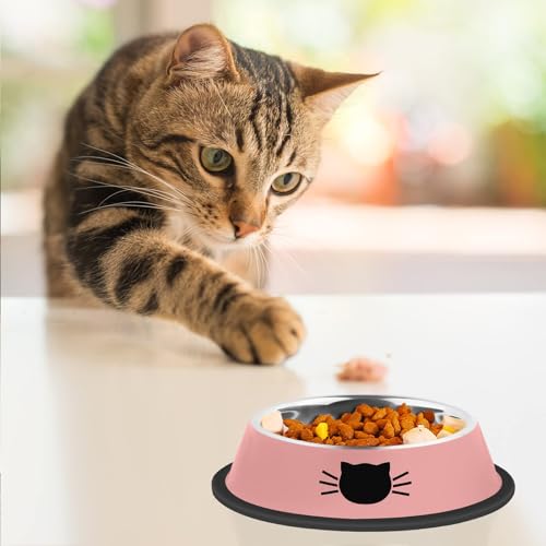 2 Pcs Non Slip Stainless Steel Small Cat Food Bowls (Pink / 7 oz)