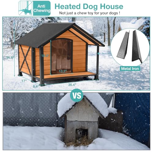Medium Heated Dog House Outdoor with Insulated Liner for Winter (M-HP)