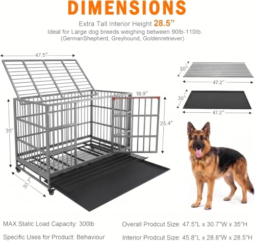 48 Inch Heavy Duty Dog Crate Cage with Wheels (Silver)