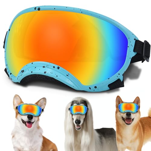 Medium Dog Sunglasses with Adjustable Strap UV Protection (Blue Frame-Blackdot-Colours Lens)