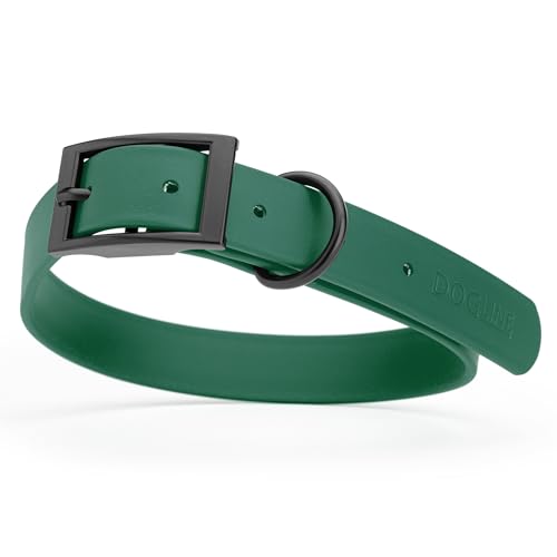 Biothane Waterproof Dog Collar Strong Coated Nylon Webbing with Black Hardware Odor (W1" x L18-22" / Hunter Green)