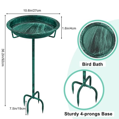 Metal Bird Bath for Outside (Retro Green)