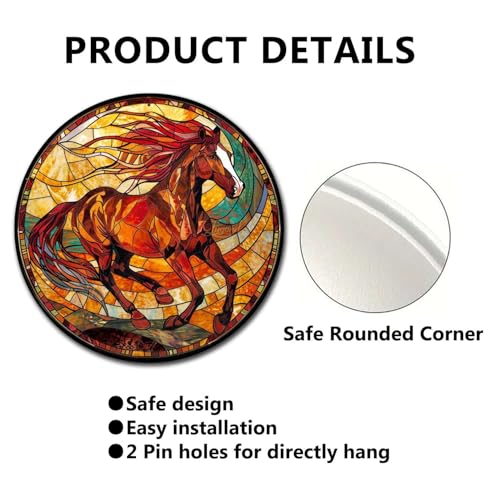 Metal Sign Tin Sign Circular Stained Glass American Mustang Garden Tin Sign for Gift 8×8 Inches (8×8 Inches / American Mustang-1)