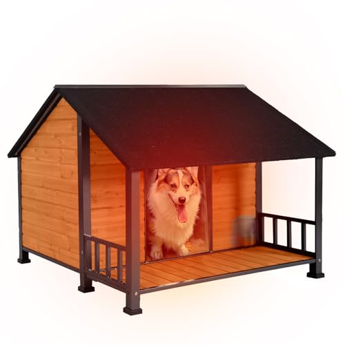 Outdoor Dog House Weatherproof Winter Shelter with Chew (47.2"L Brown)