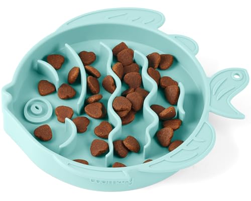 Slow Feeder Cat Bowl Silicone Pet Puzzle Feeder for Slow Eating (Cyan / 1.2 Cups)