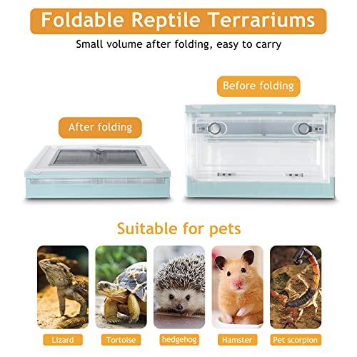 Portable Foldable Terrarium Kit with Wheels for Reptiles Medium (Blue)