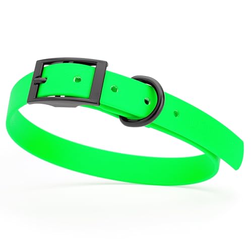 Biothane Waterproof Dog Collar Strong Coated Nylon Webbing with Black Hardware Odor (W3/4" x L15-18" / Tropical Green)