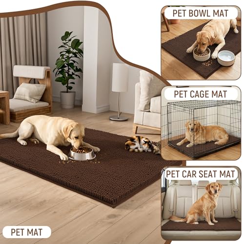 Absorbent Dog Door Mat for Muddy Paws (48"L x 36"W x 1" Th / Brown)
