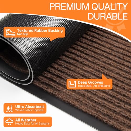 Indoor Outdoor Door Mat (Brown Striped / 4' x 8' (Rectangular))
