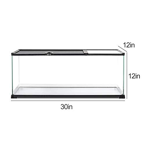 20 Gallon Reptile Glass Terrarium Easy Clean Tank 30" x 12" x 12" Dual Top Sliding Top Cover for Reptile Snake Hamster Hedgehog Small Animals