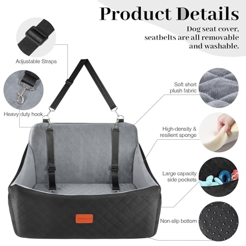 Dog Car Seat for Medium & Large Dogs Up to 55lbs (Black/Grey / Large)