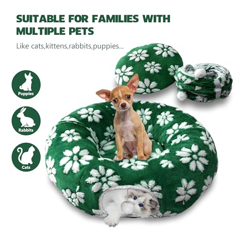 Cute Round Cat Tunnel for Indoor Cats (Green Flower / Round)