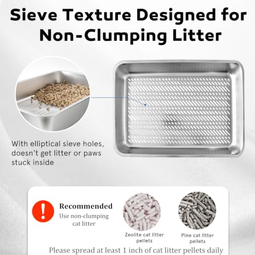 Stainless Steel Sifting Litter Box for Pine Pellets (Grey / Medium(17.4"x13.2"x10"))