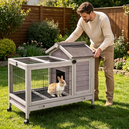 Rabbit Cage Indoor for 1 (Grey / 40.7" x 22.8" x 28.6")