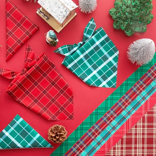 100 Pcs Christmas Plaid Dog Bandanas Bulk (Christmas Plaid / 19.7 x 13.8 x 13.8 Inch)