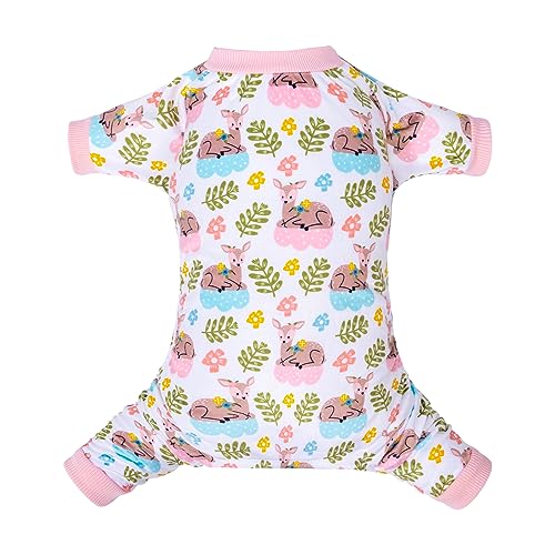 Small Dogs Outfit Soft Puppy Onesies Pjs Dog Pajamas Pet Coat Cat Apparel Comfy Doggie Jumpsuit Bodysuit for All Seasons (Deer / Small)