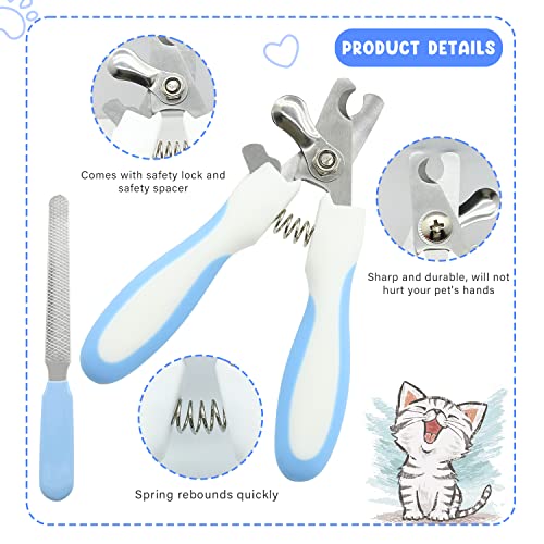 Pet Grooming Kit with Slicker Brush Bath Massage Glove Brush Pet Shedding Comb Nail Clipper Trimmer 6 Piece Set for Rabbit Kitten Guinea Pig Cat Chinchilla Ferret Small Animals (Blue)