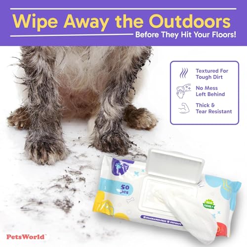 3-in-1 Pet Wipes | Hypoallergenic, Unscented & Biodegradable Grooming Wipes for Body, Paws & Butt | Thick, Durable, Daily Use Pet Cleaning Wipes (50 Count) (50 Count / Unscented)