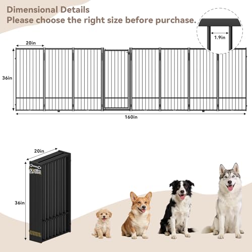 Full Metal Freestanding Dog Gate with Door (【8 Panels】160"W*36H" / Black)