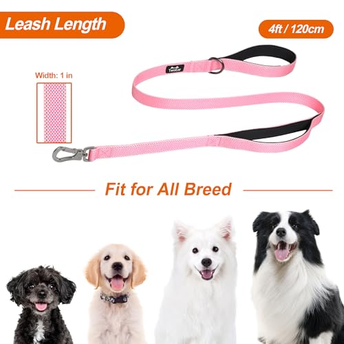 4FT 1IN Heavy Duty Dog Leash for Large Dogs with 2 Padded Handles (Pink / 1 in x 4 ft)