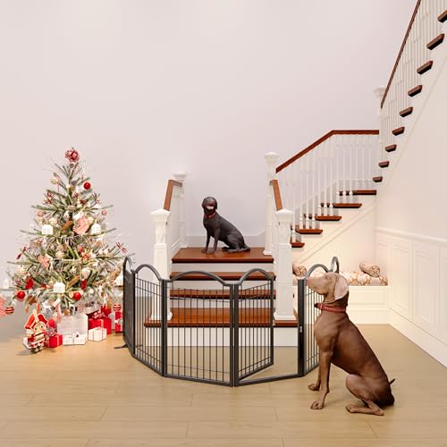 Metal No Assembly Freestanding Dog Gate with Door Walk Through (Black / 6 panels)