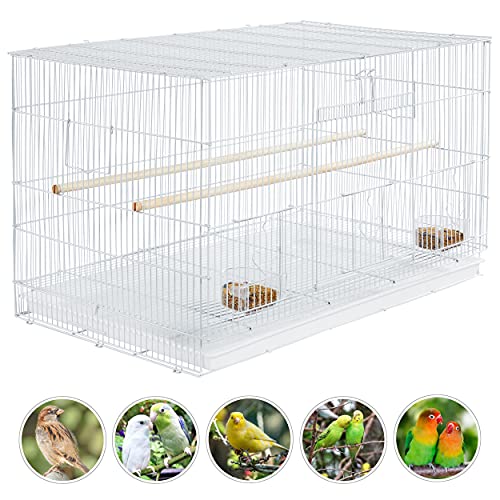 30‘’ Flight Bird Cage Stackable Design for Small and Medium Birds with Slide Out Tray and Bottom Grate Budgies Cockatiels Lovebirds Canaries Parakeet Cage (White)